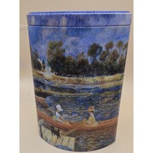 Cylindrical Tin Featuring A Reproduction Of A Painting Of Monet Collectable